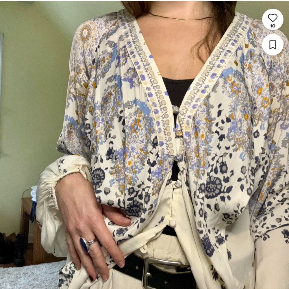 Free People "Run Free" Tunic blue floral boho